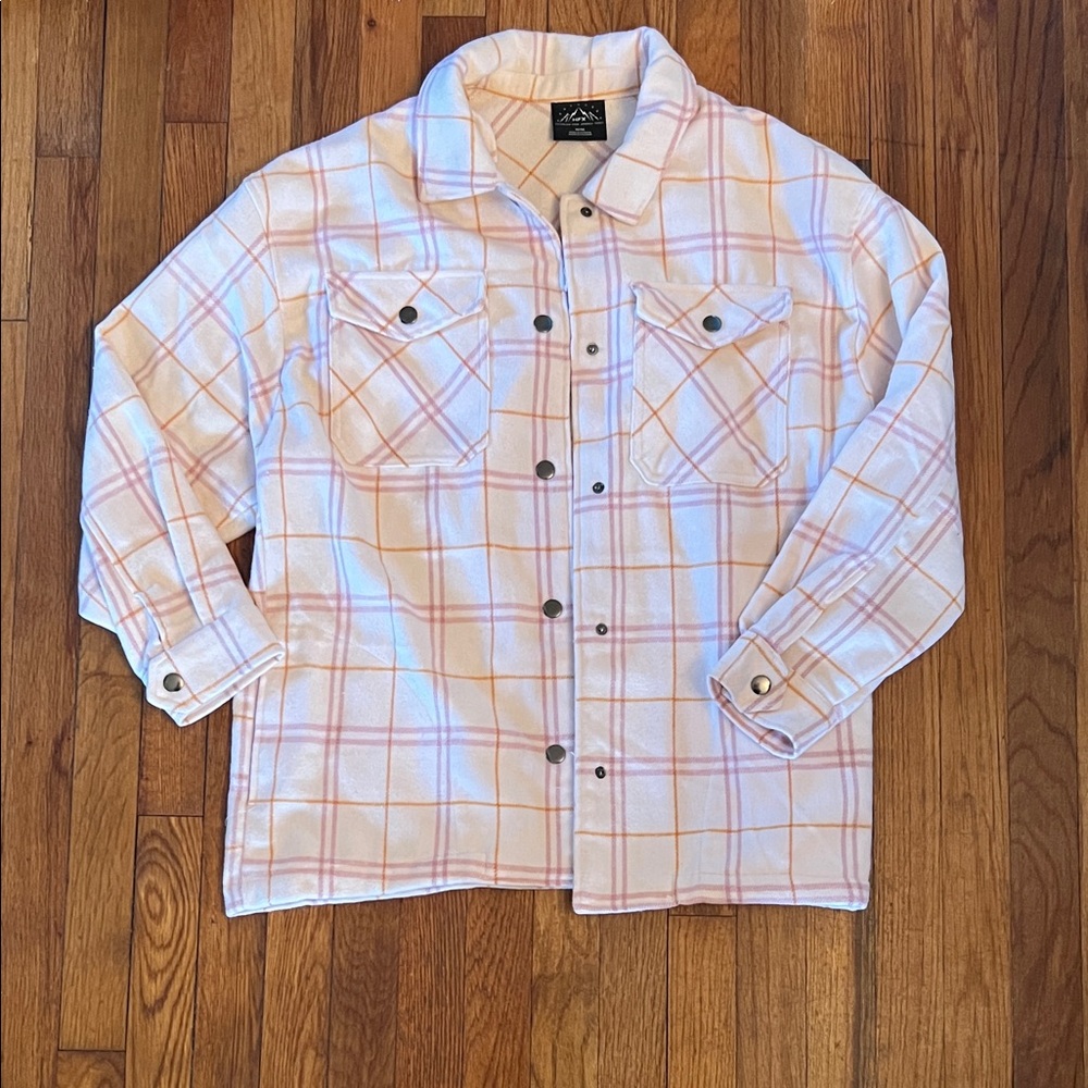 Women's Pink Plaid Button-Down Shirt Jacket